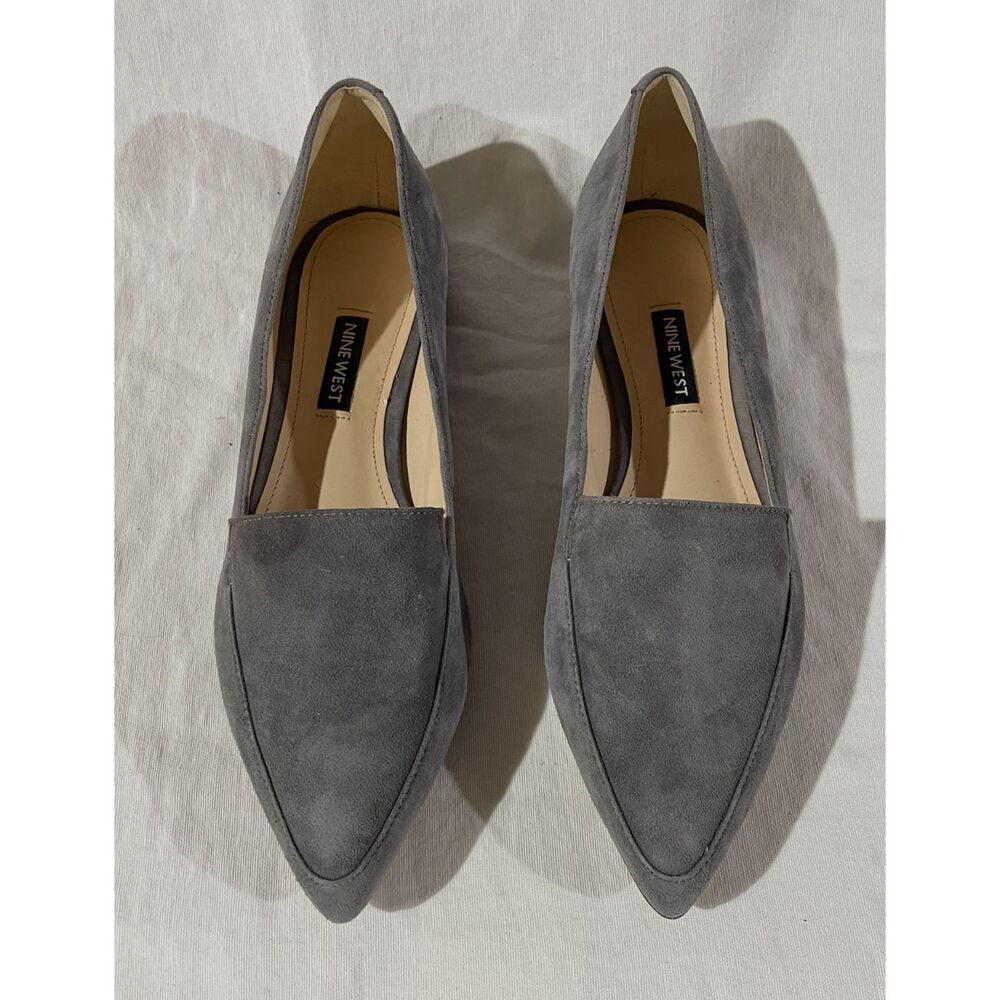 Nine West Gray Suede Pointed Toe Loafer Flats 7M Slip On Menswear Work Shoe